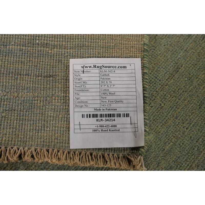 Green Gabbeh Modern Runner Rug Handmade Wool Carpet - 2'7" x 9'7"