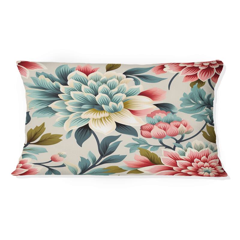 Designart "Ethno Damask Pink And Blue Ferns II" Damask Printed Throw Pillow