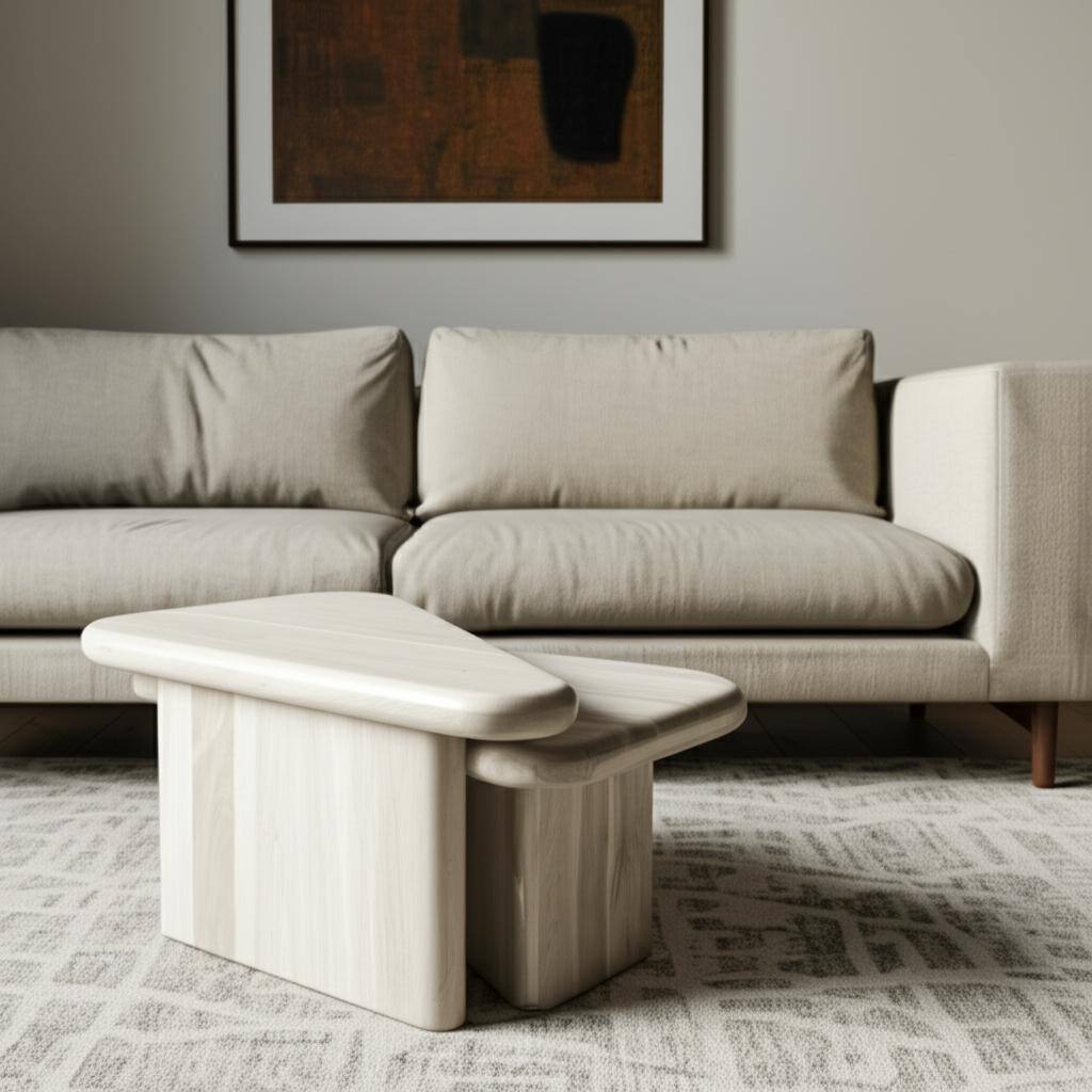 HomeRoots Set of Two Natural Solid Wood Triangle Pedestal Nested Coffee Tables - 39.00 in. x 18.50 in. x 25.00 in.