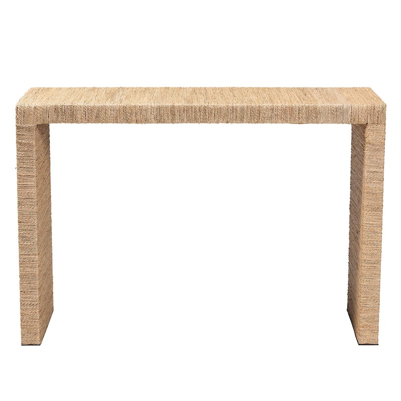 Colandra Modern Bohemian Natural Brown Seagrass and Wood Console Table