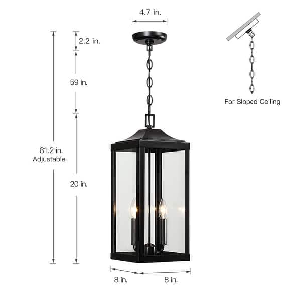 2-Light Black Large Transitional Outdoor Hanging Pendant Light with Clear Glass - 20 in. H