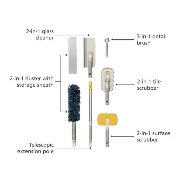 slide 2 of 7, Joseph Joseph CleanTech 6-piece Deep Cleaning Set with Extension Pole
