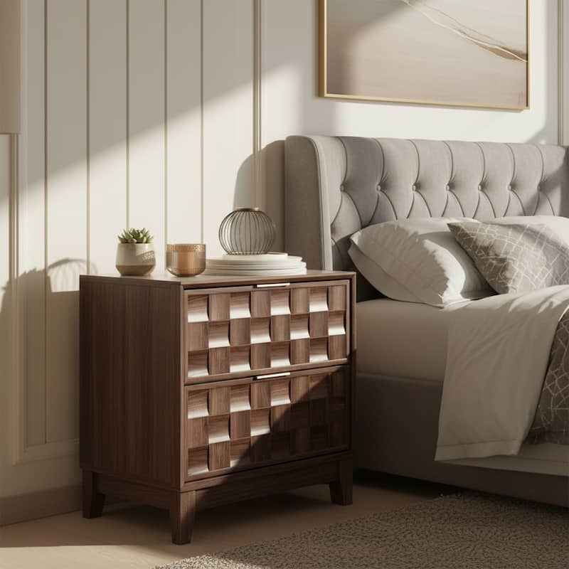 22" Modern Nightstand with Charging Station & 2 Drawers - Compact Bedroom Side Table​