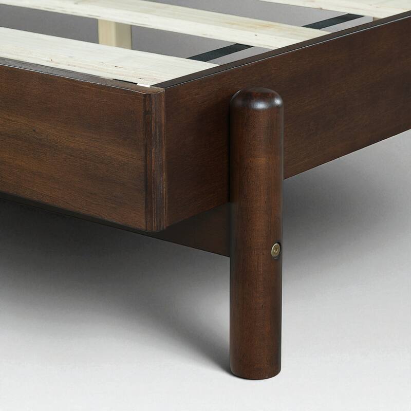 Mid Century Modern Queen/King Rubber Wood Platform Bed Frame with Headboard, Solid Wood Bed No Box Spring Needed
