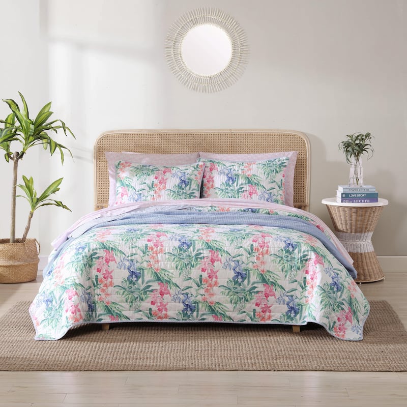 Tommy Bahama Island Orchid Cotton Reversible Pink Quilt Set