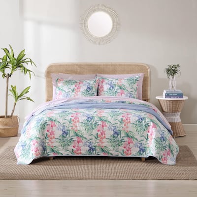 Tommy Bahama Island Orchid Cotton Reversible Pink Quilt Set