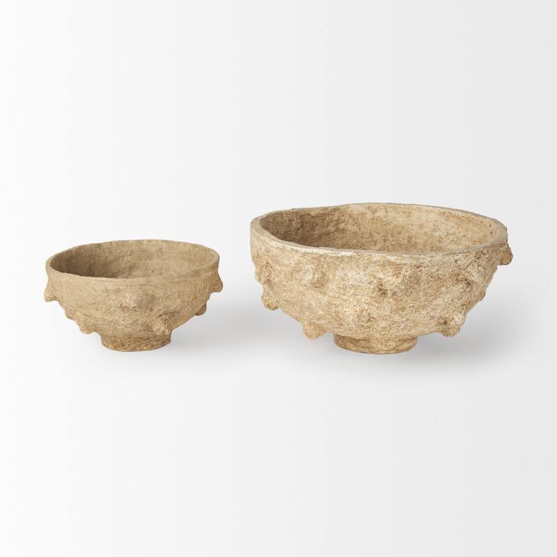 Sonam Beige Paper Mache Spiked Bowls (Set of 2)
