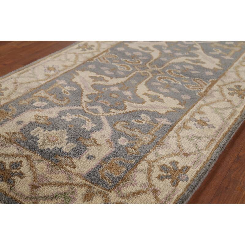 Gray Oushak Oriental Runner Rug Hand-Knotted Wool Carpet - 2'8"x 8'0"