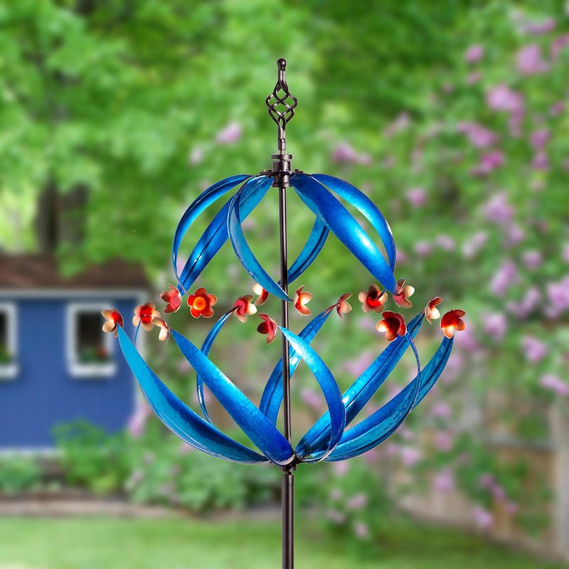 85" Metal Wind Spinner, Cool Spiral With Copper Flowers