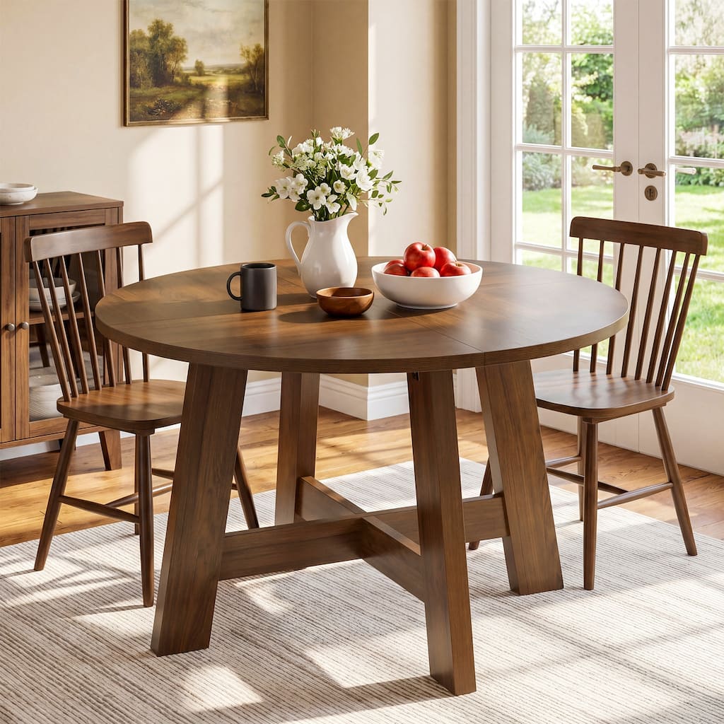 Round Dining Table, 47 Inch Farmhouse Kitchen Table for 4-6 People