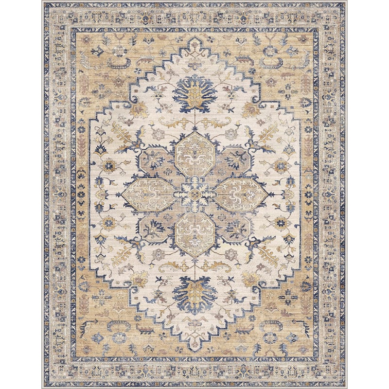 Mcow Vintage Harmony Collection Low-Pile Machine-Washable Area Rug