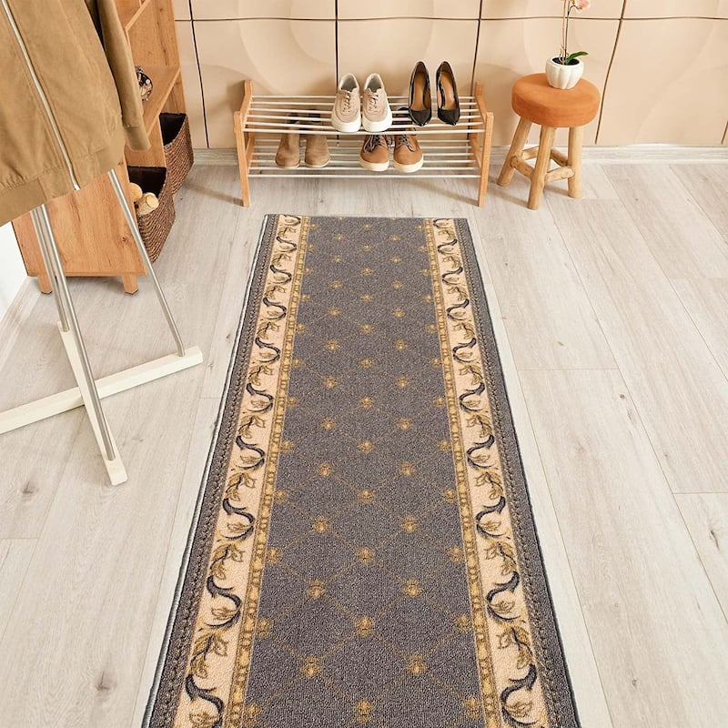Custom Size Trellis French 31 Inch Wide Non-Slip Stair Runner Rug
