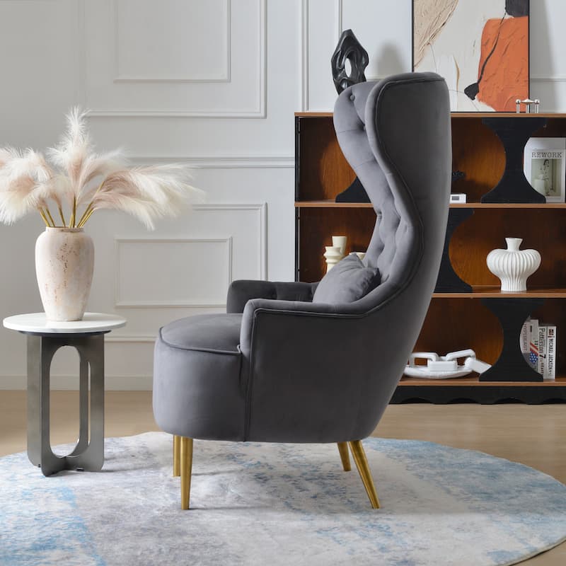 KINWELL Upholstered Tufted Velvet High Wingback Accent Chair