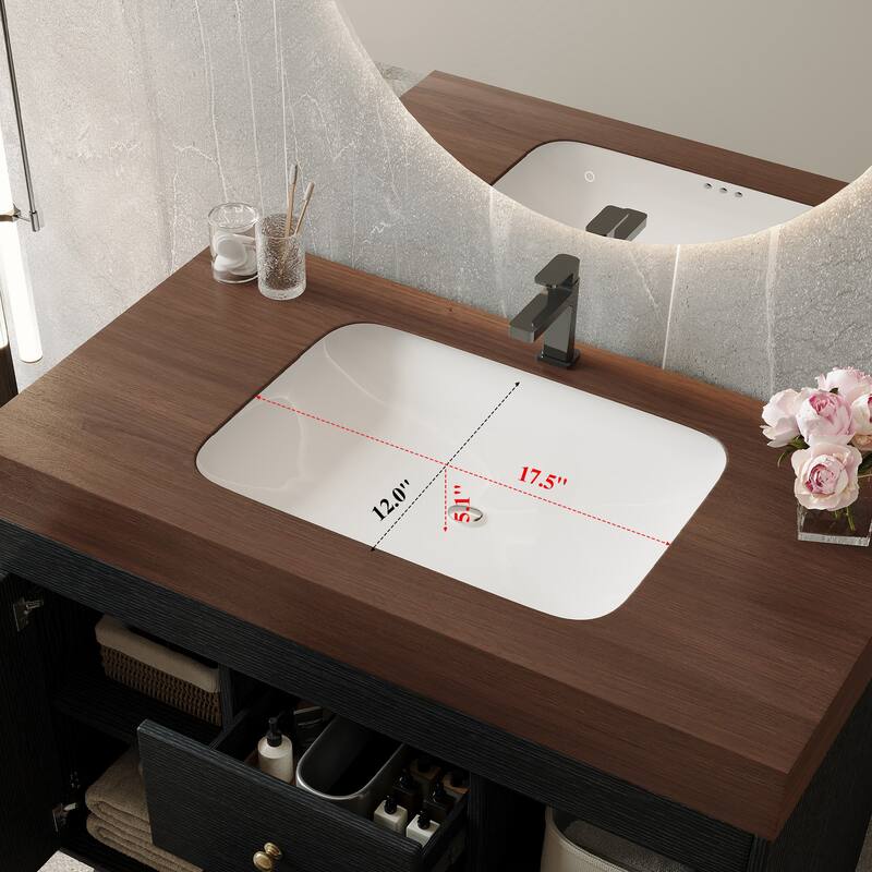 36" Modern Freestanding Bathroom Vanity with Sintered Stone Top & Ceramic Sink, Smart Storage Design & Drawers