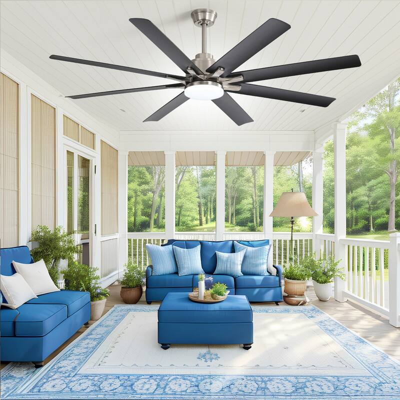 52/66 in. Modern Ceiling Fans with Dimmable 3-Color LED Light, Brushed Nickel Finish & Smart Voice Control - 66 Inch - Black