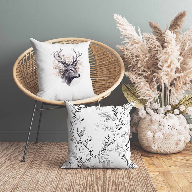 Leaf & Horn Harmony Faux Suede Reversible Throw Pillow White and Orange