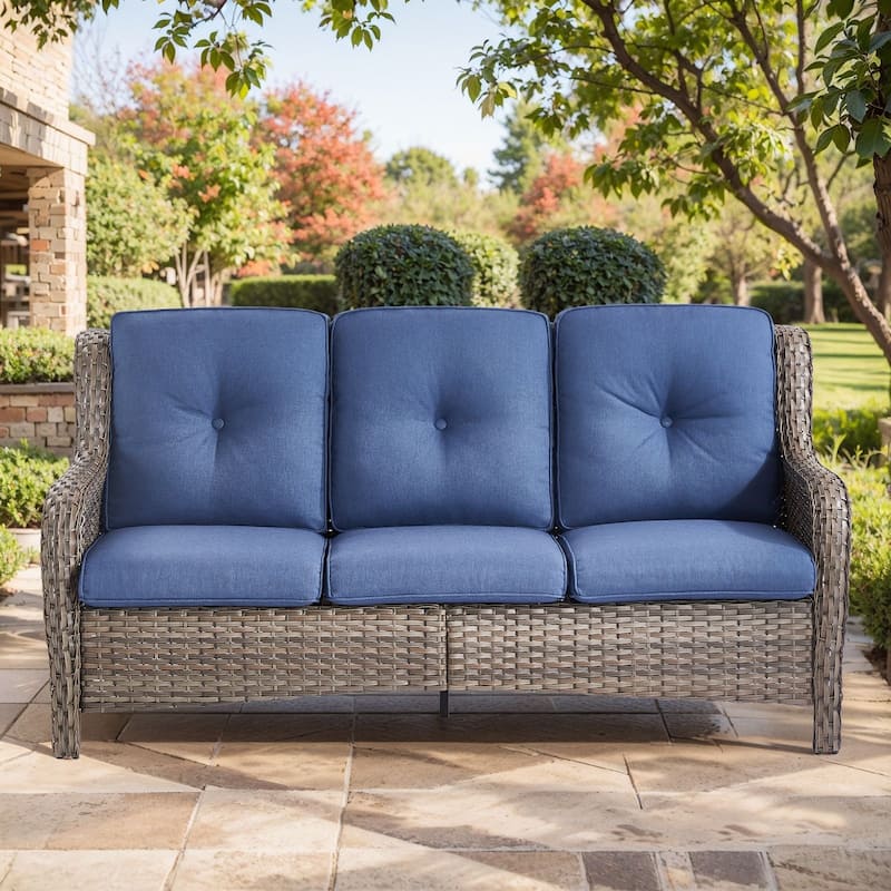 Gymojoy Outdoor Wicker Sofa Patio Rattan Wicker Furniture Cushion Sofa