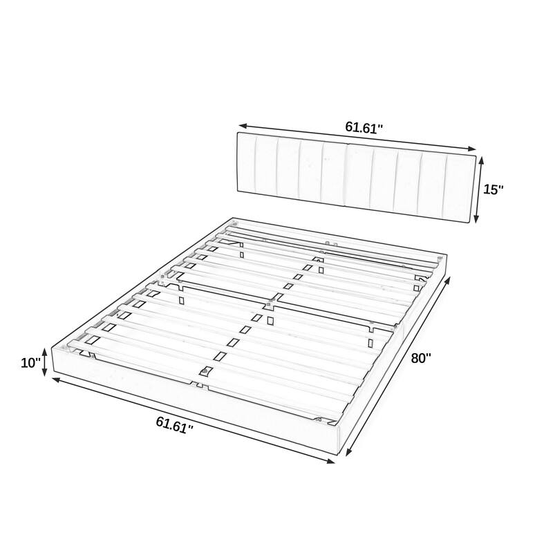 Queen Floating Bed Frame with LED Lights and Wall Mounted Headboard Low Profile Led Platform Bed Frame,No Box Spring Needed