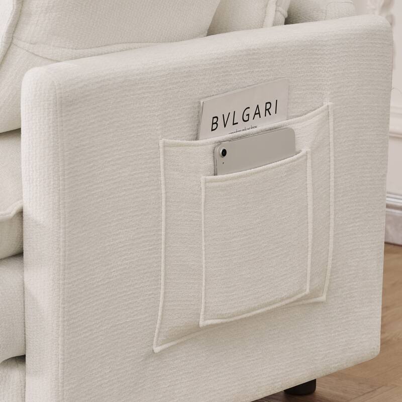 L-Shaped Modular Sectional Sofa with Movable Storage Ottoman, Comfy Cashmere Deep Seat Cloud Couch, Lounge Sofa with Pillows