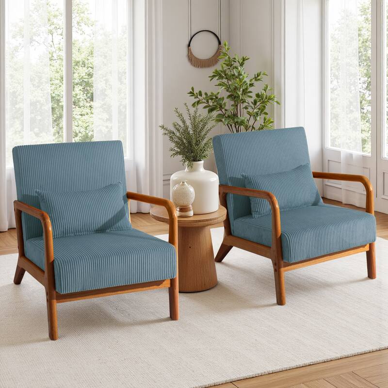 Uixe Mid Century Solid Wood Upholstered Corduroy Accent Chair