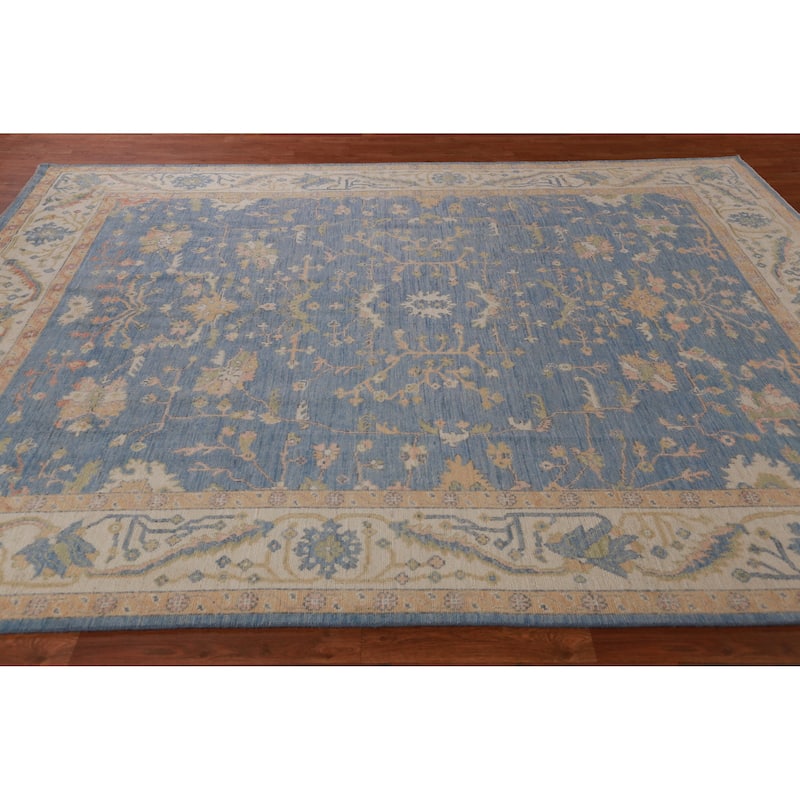 Hand Knotted Oriental 100% Wool Carpet Transitional All-Over Navy Blue & Blues Oushak Area Rug - 10' 0'' X 8' 2''