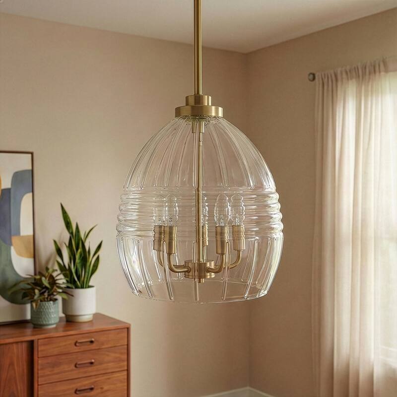 Yert 5-Light Pendant Hanging Light with Clear Glass - Gold