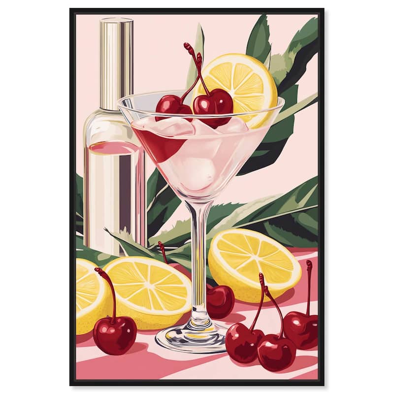 Cherry Lemon Drink Canvas by Art Remedy - Black - 24" x 36"