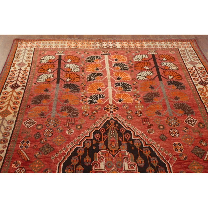 Hand Knotted Oriental 100% Wool Carpet Traditional Medallion Red Shiraz Area Rug - 8' 10'' X 5' 1''