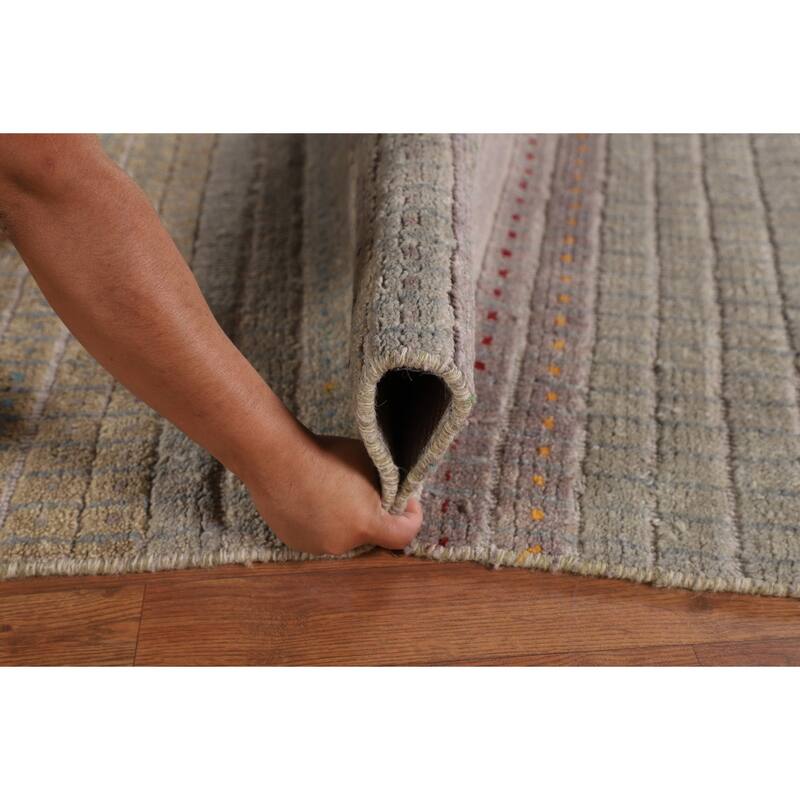 Striped Moroccan Style Area Rug Hand-Knotted Wool Carpet - 8'0" x 10'3"