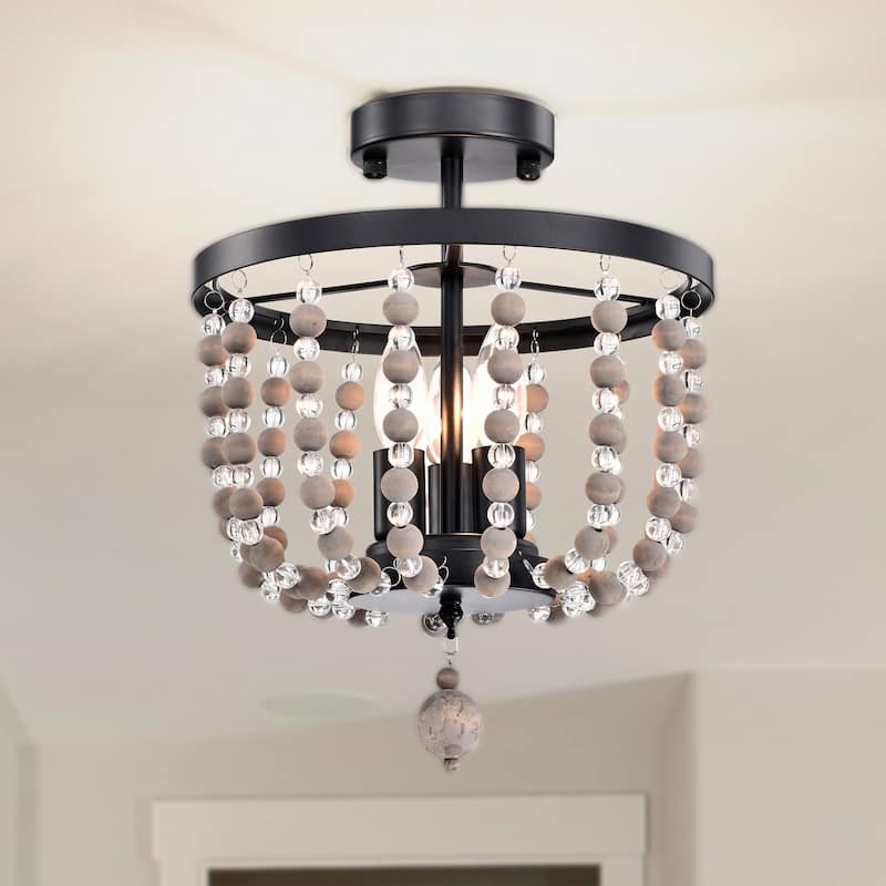 Valentina 12 Inch Bohemian Bead Semi Flush Mount 3-Light