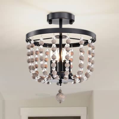 Valentina 12 Inch Bohemian Bead Semi Flush Mount 3-Light