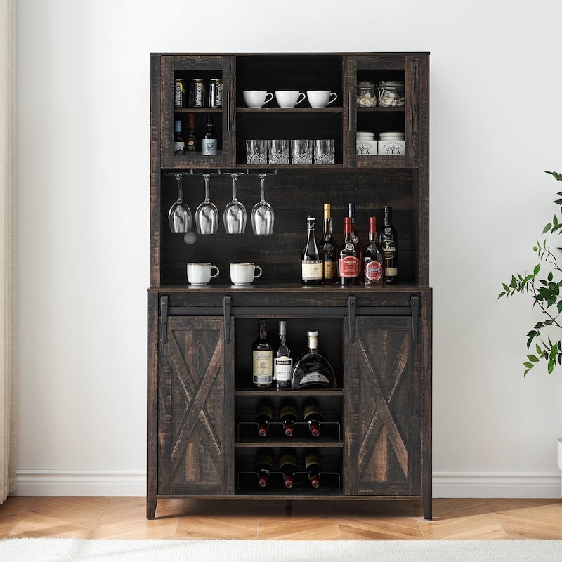 42.5-inch Farmhouse Wine Cabinet with Sliding Barn Door - 15.7"D x 42.5"W x 69.6"H