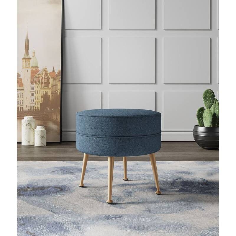 Manhattan Comfort Bailey Mid Century Modern Woven Upholstered Round Ottoman - Single - Blue Gold