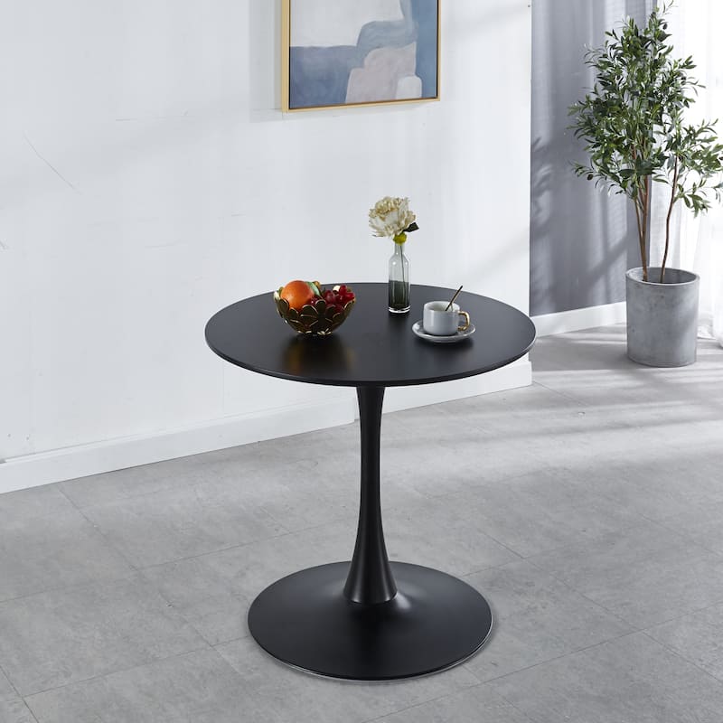 31.5" Mid-century Round Dining Table for 2-4 people,with MDF Top and Metal Base - Black