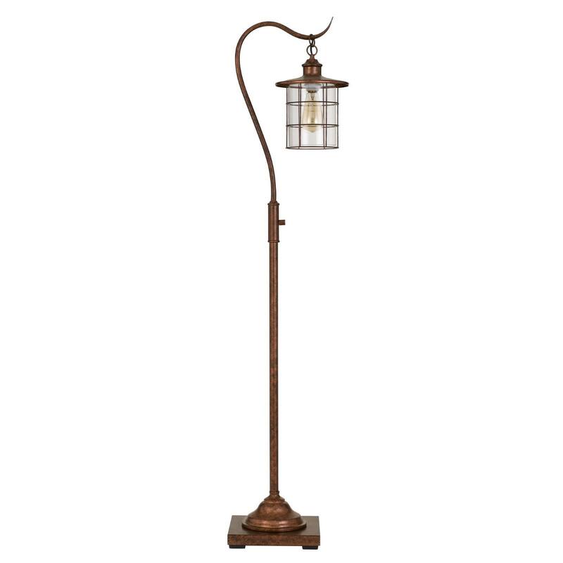 60" Antiqued Lantern Style Floor Lamp with Glass and Metal Shade - 59.5" x 13.5" x 10.5"