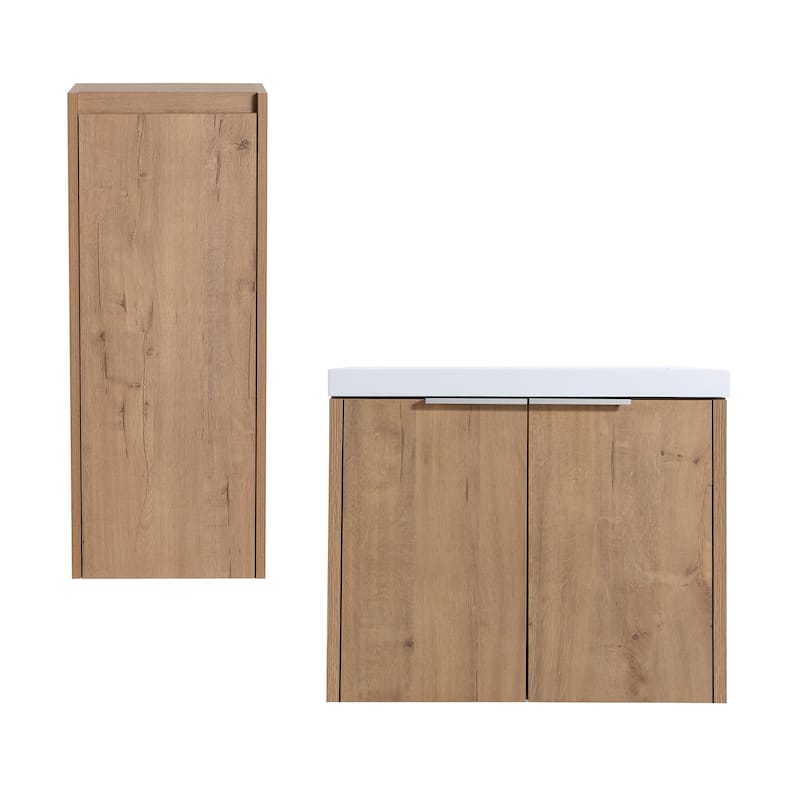 24" Floating Bathroom Vanity with Resin Sink, Side Cabinet, Soft-Close Hinges, and Water-Resistant Plywood Construction