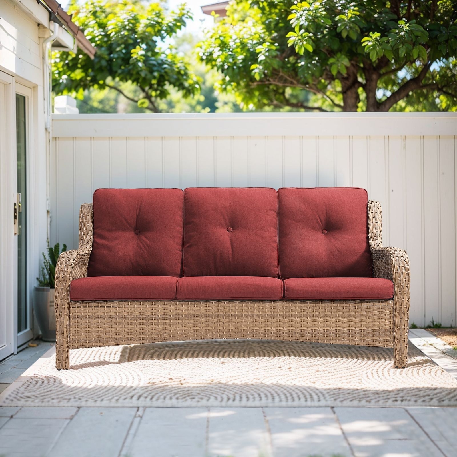 Pocassy 3-Seat Sofa Wicker Sofa Yellow-Red - Yellow