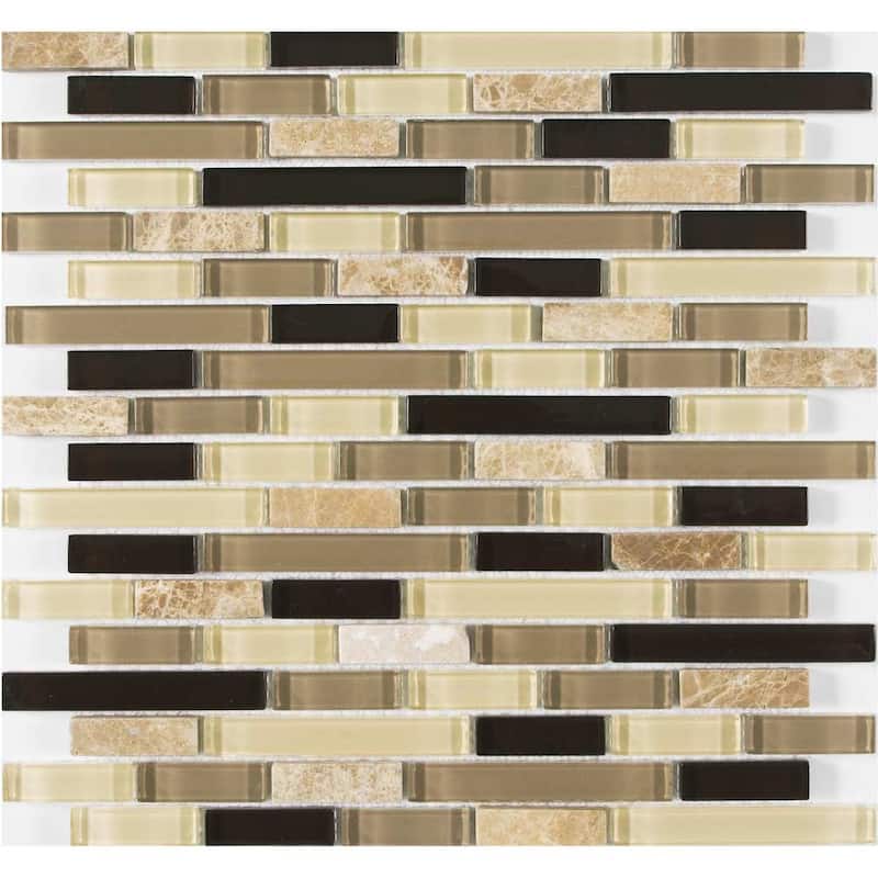 Victory Brick 1x3 Glass Linear Mosaic Tile - Wall, Backsplash - 4 x 4 Sample - Espresso