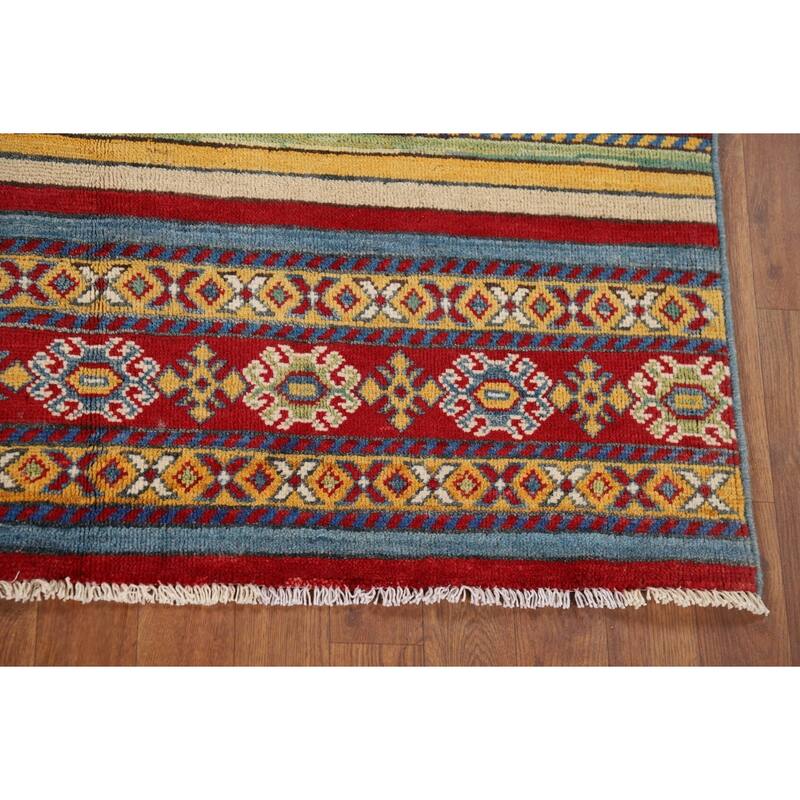Striped Kazak Oriental Accent Rug Handmade Wool Carpet - 4'2" x 6'0"