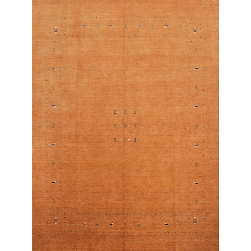 Hand Knotted Oriental 100% Wool Carpet Tribal Animal Pictorial Oranges & Rust Gabbeh Area Rug - 8' 11'' X 8' 11''