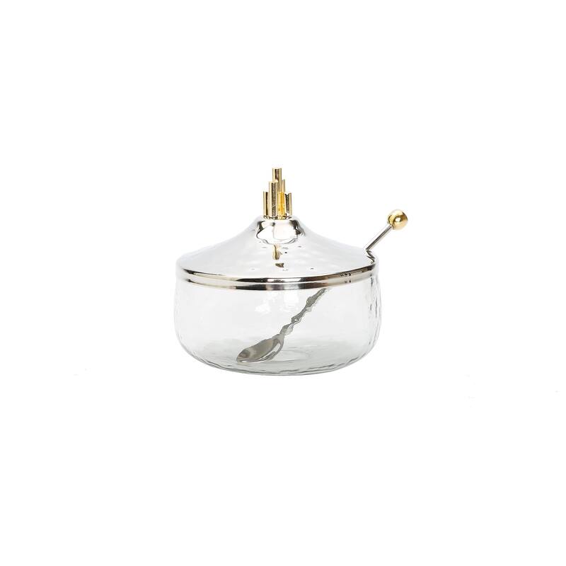Honey Dish w/ Stainless Steel Lid and Gold Symmetric Design