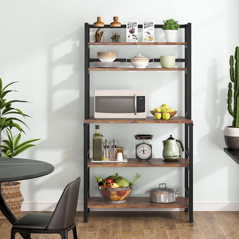 Brown/ Black 5-Tier Industrial Kitchen Bakers Rack Microwave Stand with Hutch,White Modern Kitchen Utility Storage Shelf