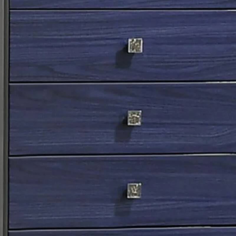 Zara Tall Dresser Chest with 5 Drawers, Ash Gray and Indigo Blue Wood