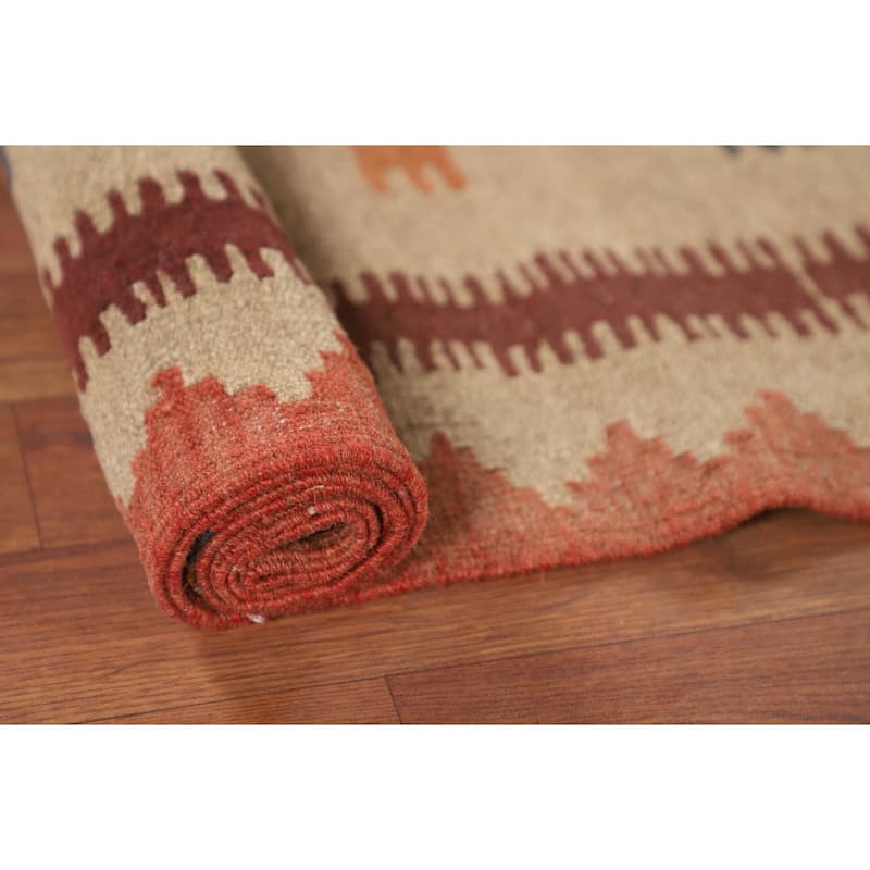 Reversible Kilim Persian Foyer Rug Hand-Woven Wool Carpet - 2'9"x 6'3"