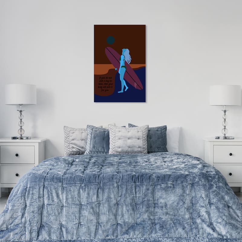 Wynwood Studio Canvas Sports and Teams Surfer Girl Blue and Sand Modern & Contemporary Wall Art Canvas Print - 36 x 24