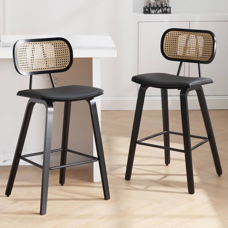 26-Inch Upholstered Counter/ Bar Stools Set of 2 or 3 - 35.1"H x 17.7"W x 19.5"D - Set of 2 - Black-black legs