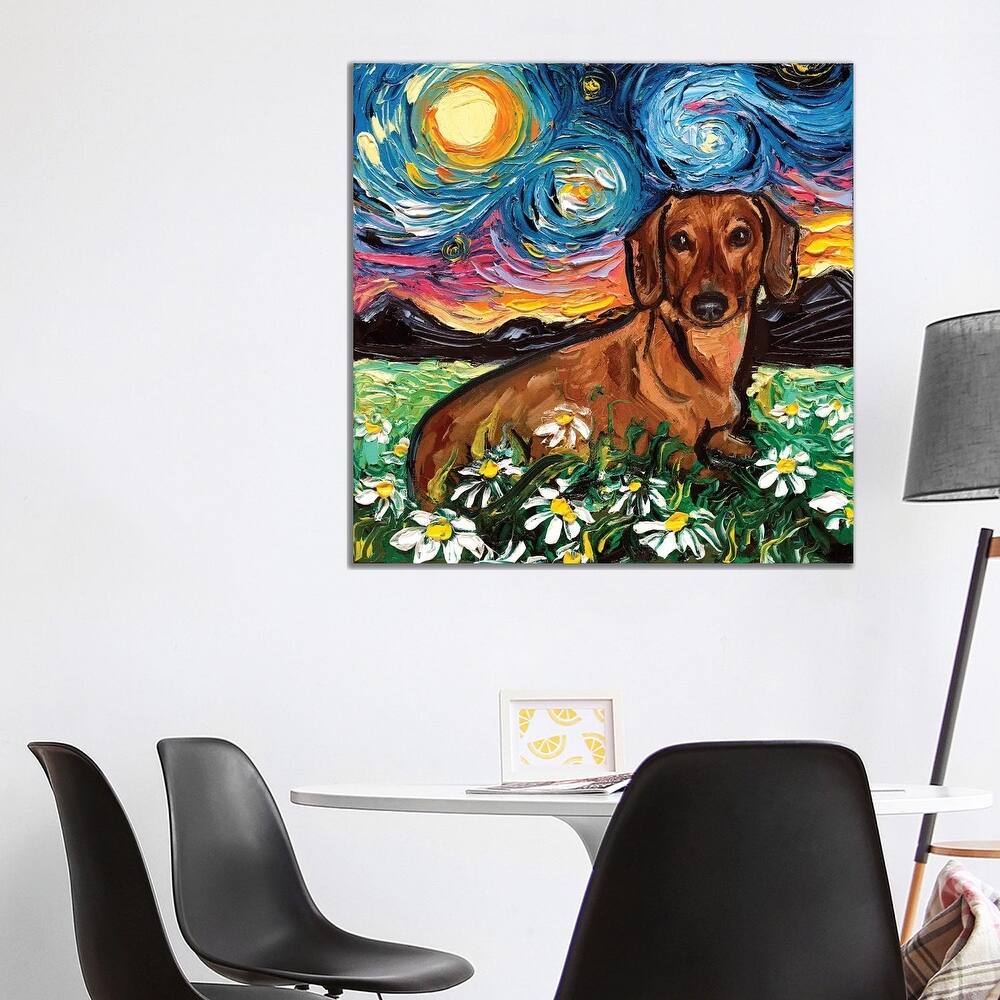 iCanvas "Daisy Dachshund Night" by Aja Trier Canvas Print