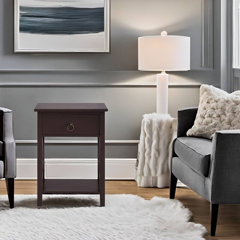 Space-Saving Wooden Side Table with Storage Drawer and Spacious Compartment
