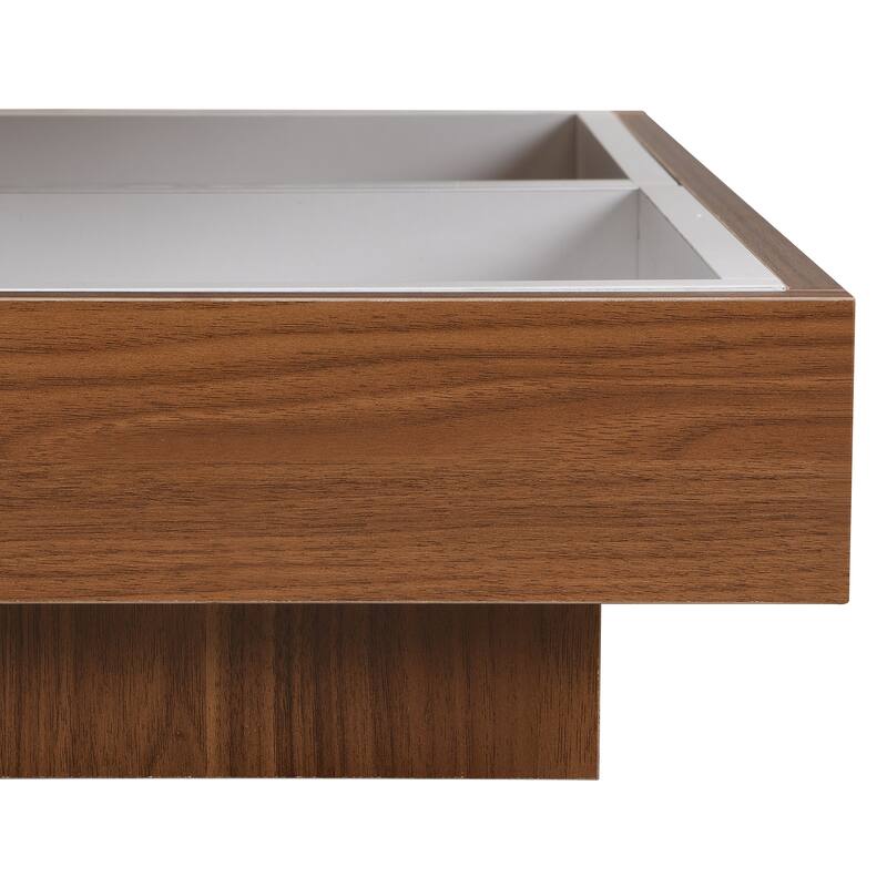 Square Rotating Coffee Table with Three Detachable Tray, 2-Tier Wood Center Table with Storage for Living Room Home Office
