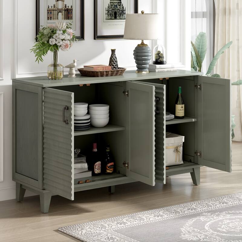 Sideboard with 4 Door Large Storage Buffet with Adjustable Shelves and Metal Handles for Kitchen, Living Room, Dining Room
